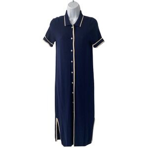 J.Crew Navy Button Down Short Sleeve Merino Wool Blend Knit Maxi‎ Dress XS